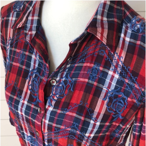 Free People Embroidered Magical Plaid Buttondown Top - Picture 11 of 11